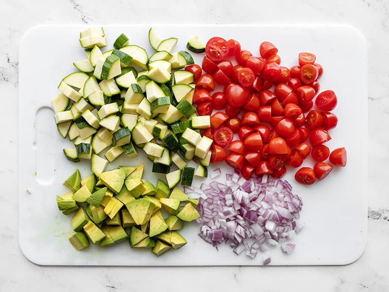Chopped vegetables on the cutting board