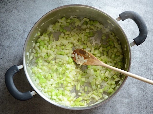 Sautéed Celery in pan 