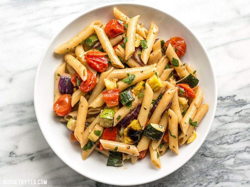 This classic summer Grilled Vegetable Pasta Salad features smoky fire licked vegetables and a homemade creamy balsamic vinaigrette.