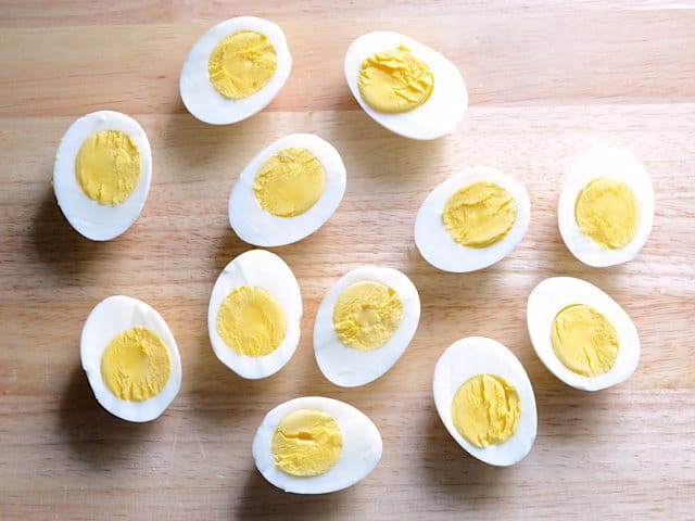 Eggs cut in half 