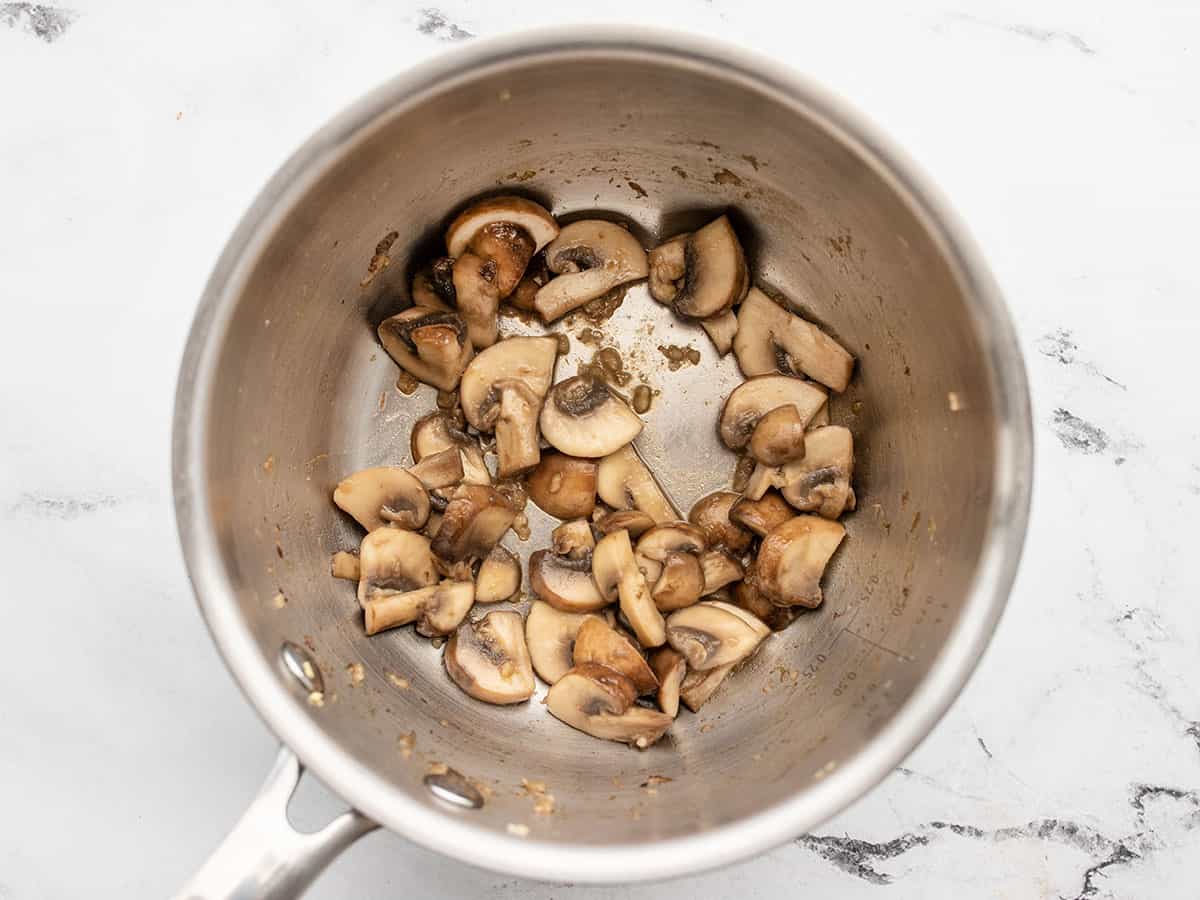 sautéed mushrooms in the pot