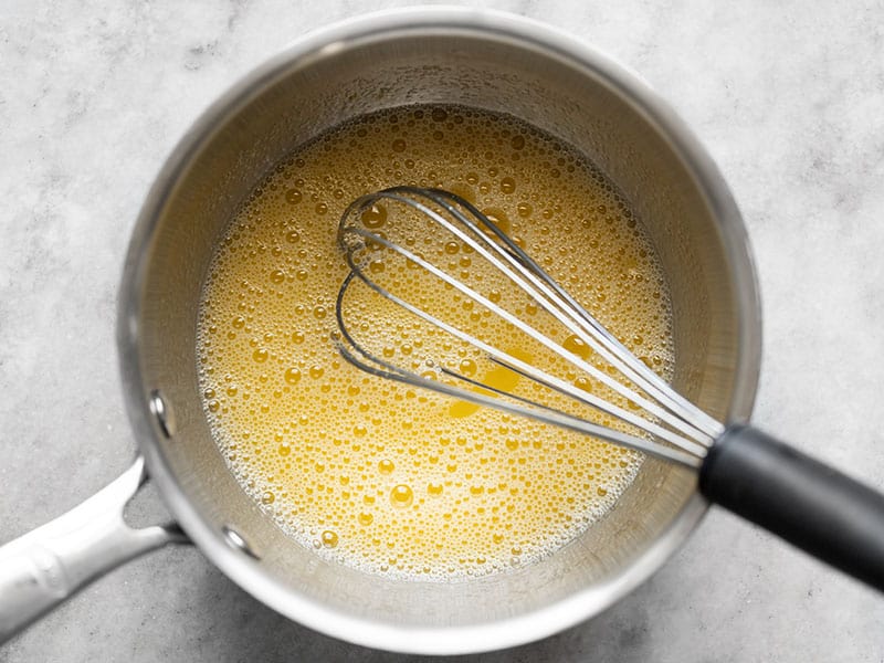 Whisked sugar, egg, and lemon juice in the sauce pot, no heat.