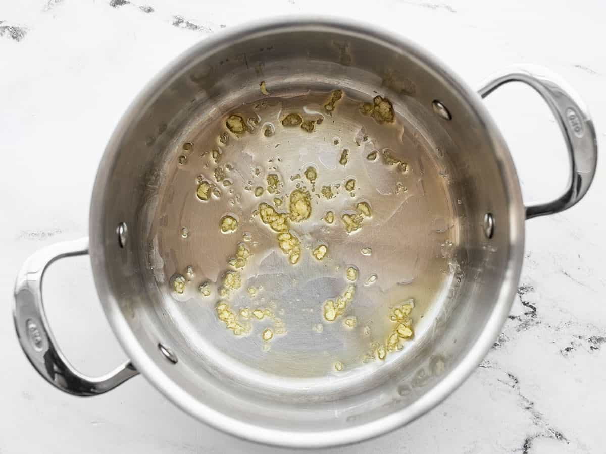 Minced garlic and oil in a large pot