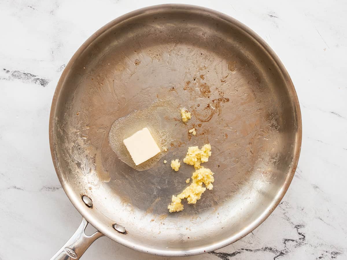 Butter and garlic in the skillet