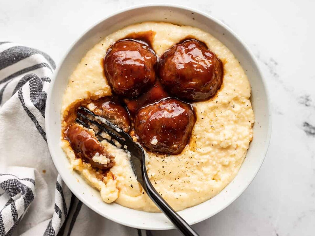 BBQ Meatballs with Cheese Grits Recipe 01