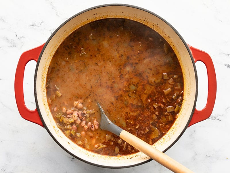 Boiled red beans in the pot