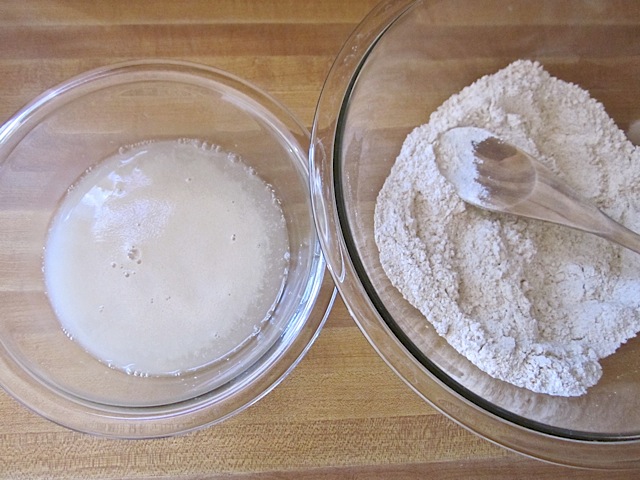 wet ingredients in one bowl and dry ingredients in other