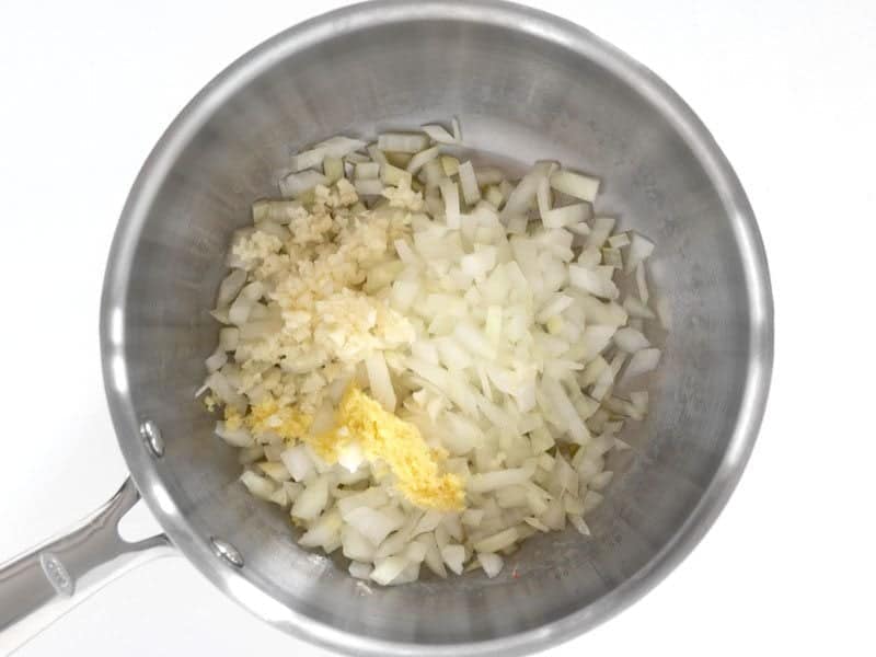 Onion, Garlic, Ginger in pot 