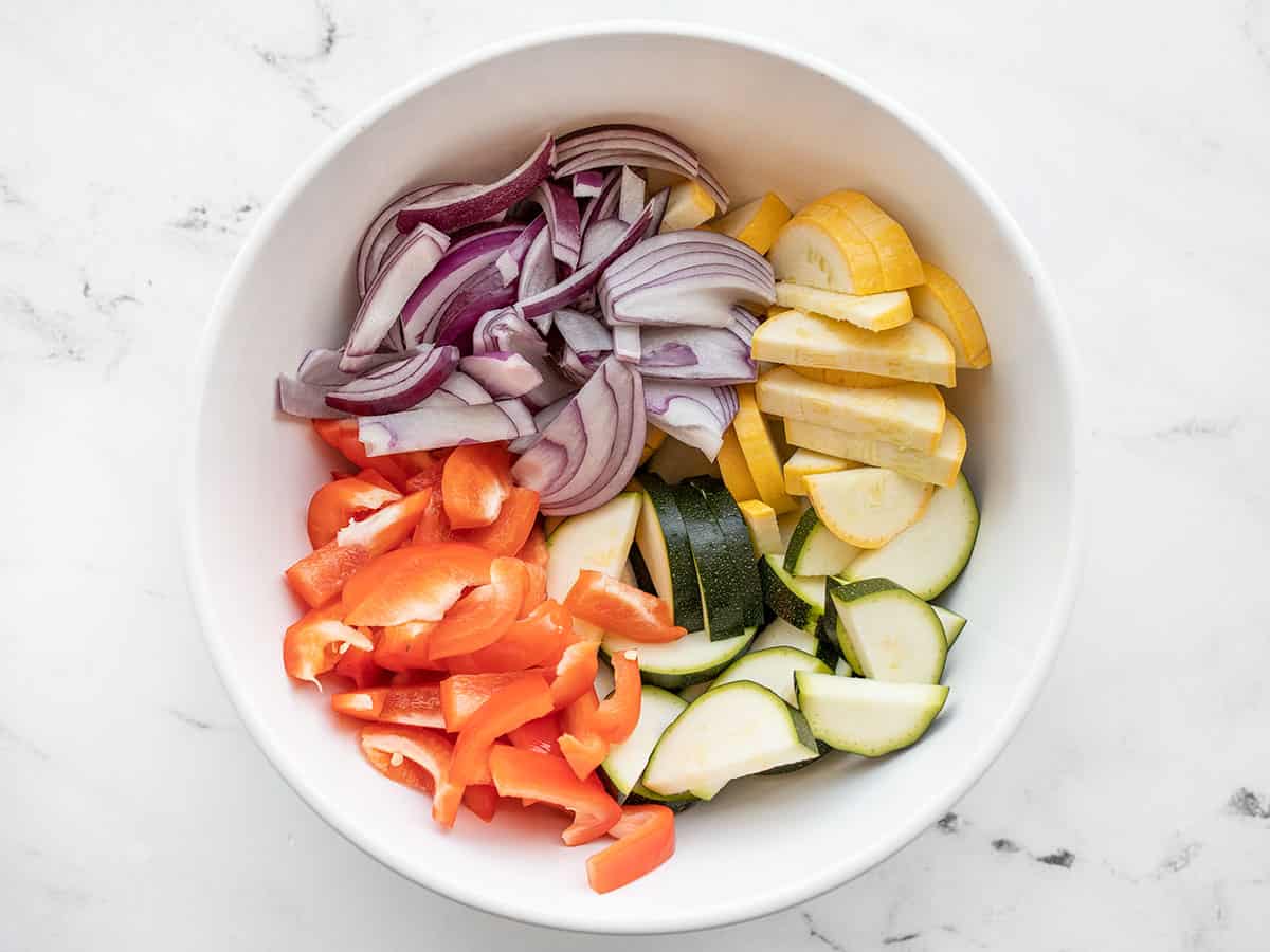 Chopped vegetables in a bowl
