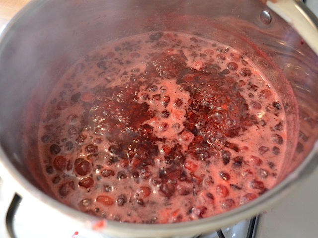 top view of simmering sauce in pot 