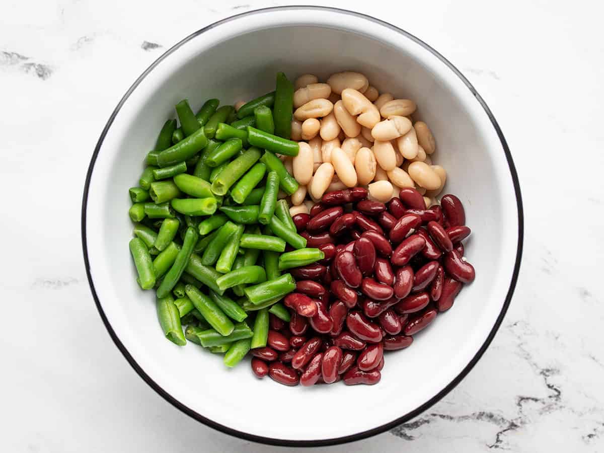 Three types of beans in a bowl