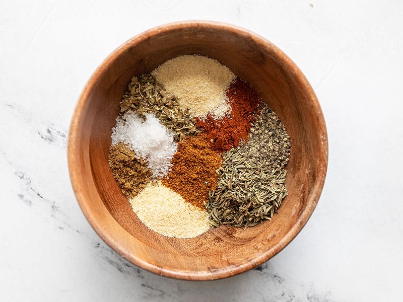Cajun spice mix in a wooden bowl