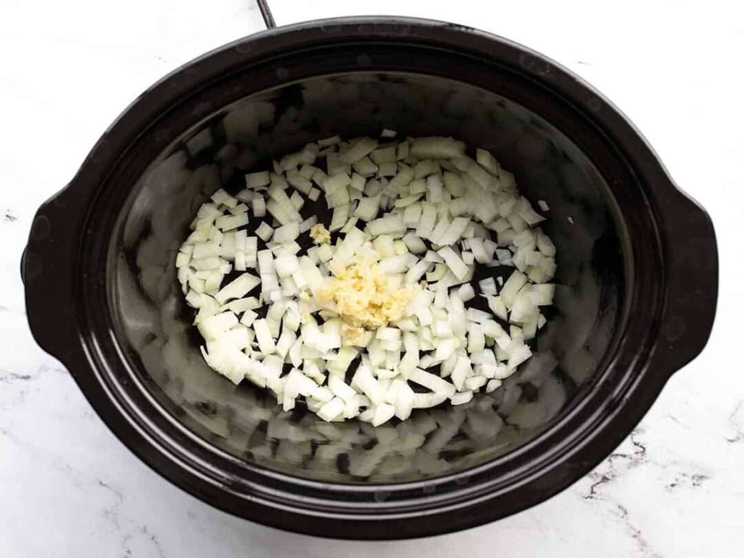 Onion and garlic in slow cooker
