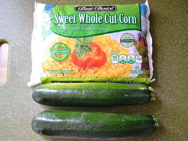 Package of frozen Corn and two zucchini
