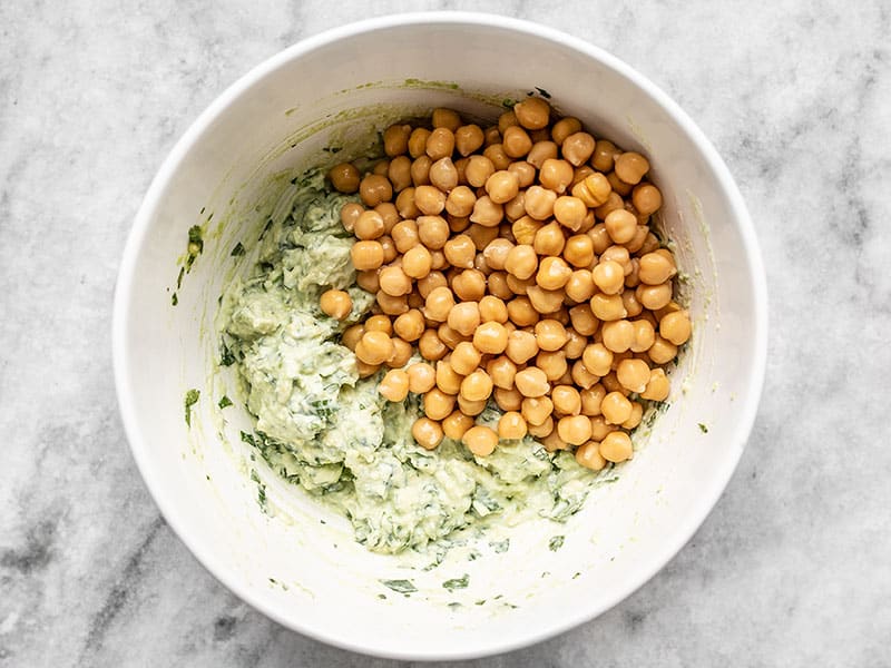 Add Drained Chickpeas to Scallion Herb Avocado Dressing