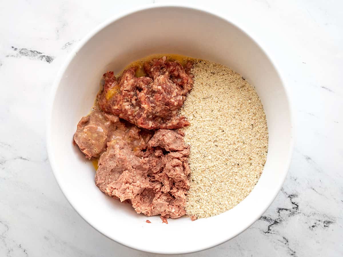 Meatball ingredients in a bowl