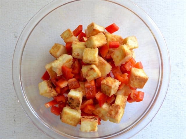 Fried Tofu and Peppers in a bowl