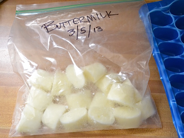 Ziplock bag full of frozen buttermilk cubes 