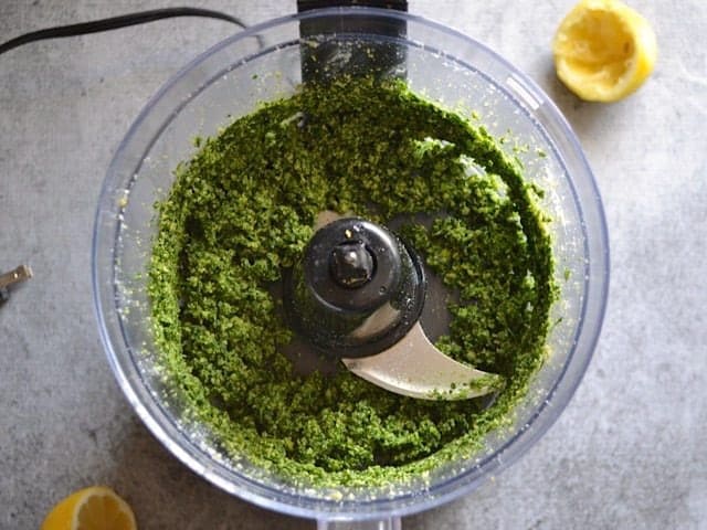 parsley pesto before oil is added 
