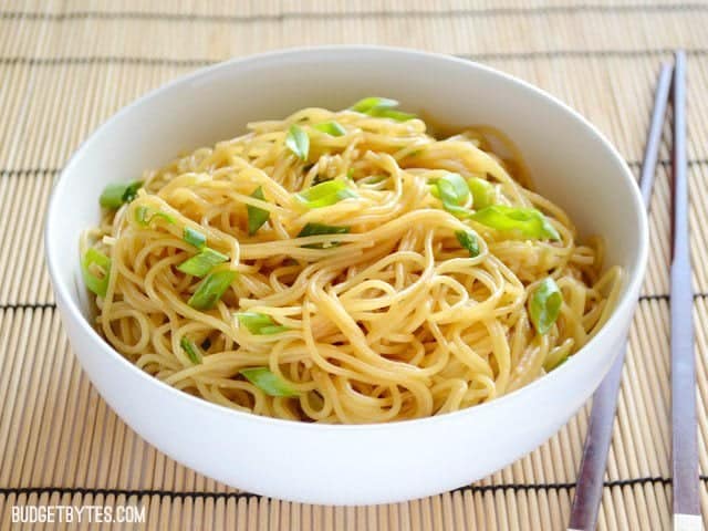 Front view of Garlic Noodles in a bowl